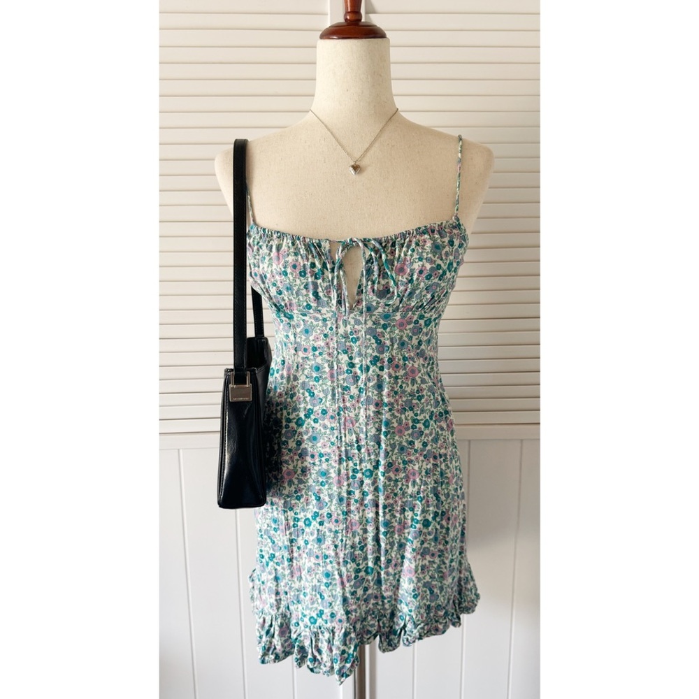 Motel Rocks Blue Green Floral Keyhole Mini Dress